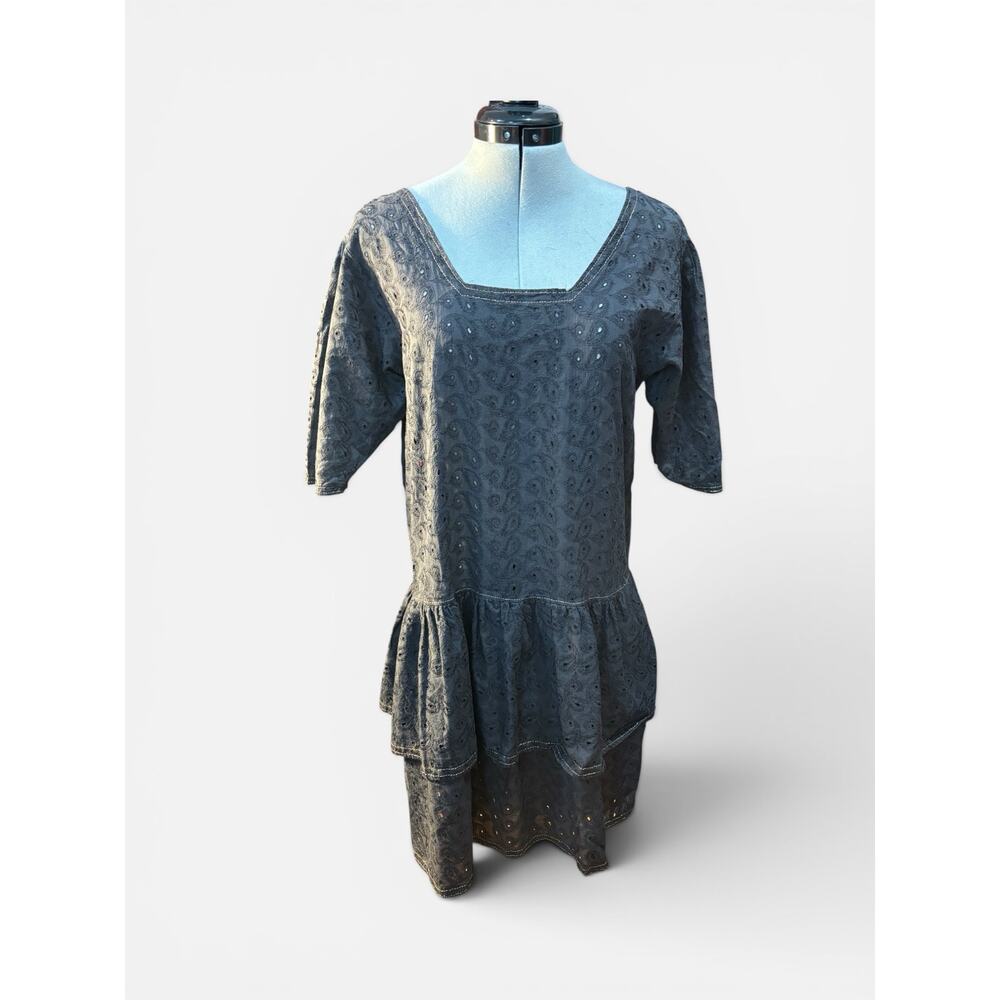 Black Eyelet Prairie Dress Tiered Babydoll Late 80s Gothic Romantic Clouseau